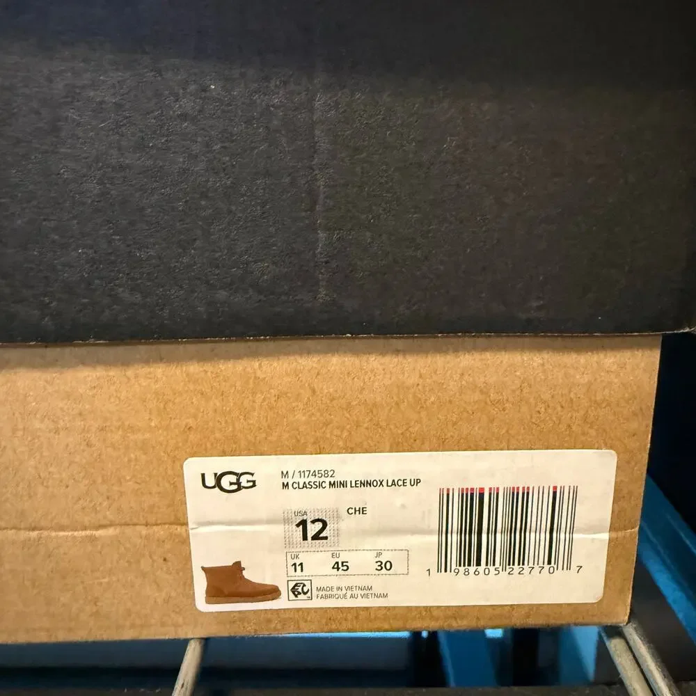 UGG MEN'S 12 CLASSIC MINI LENNOX LACE UP CHESTNUT 1174582 NIB